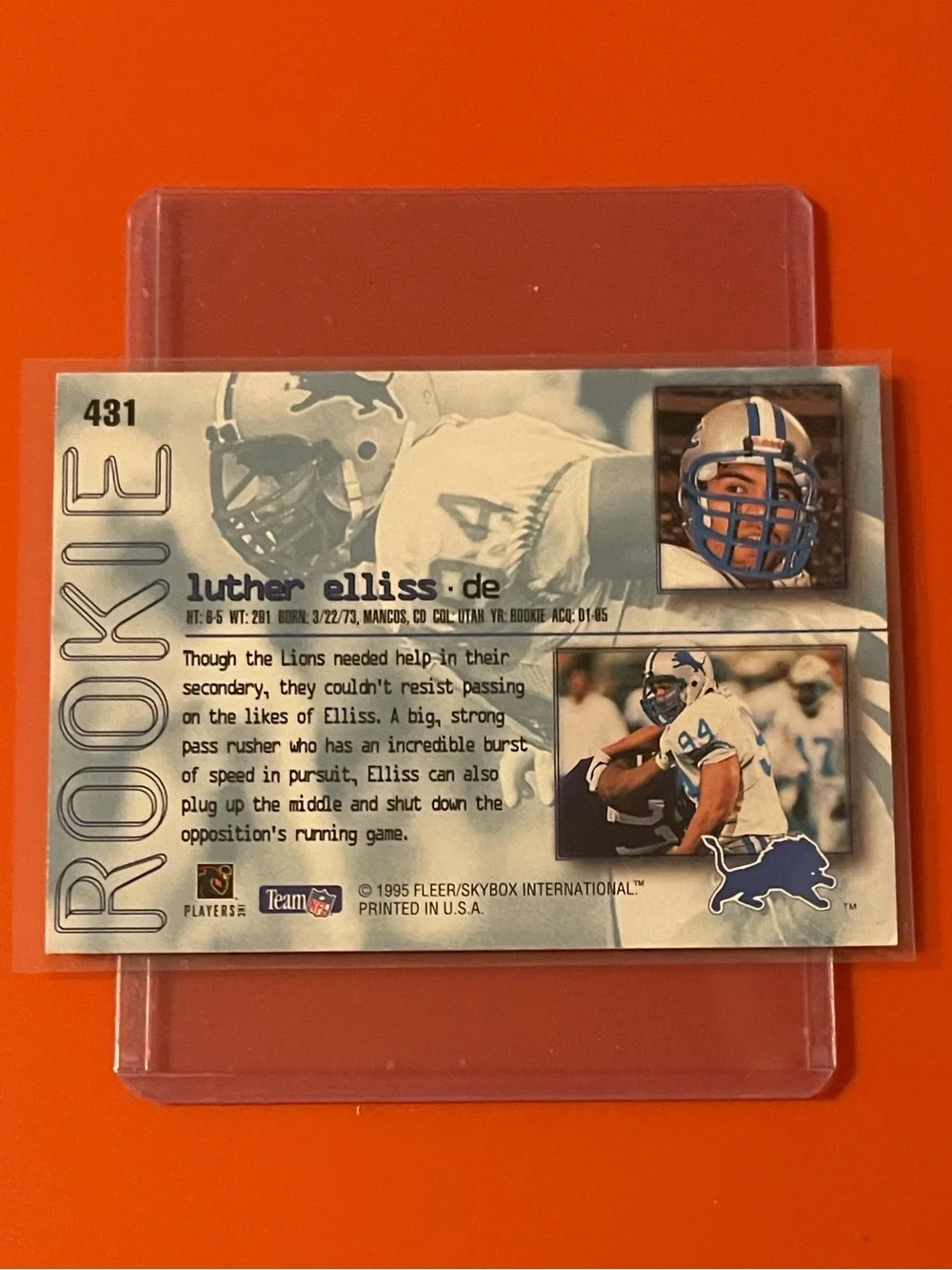 Luther Elliss #431 [Rookie] 1995 Fleer Ultra Football Trading Card